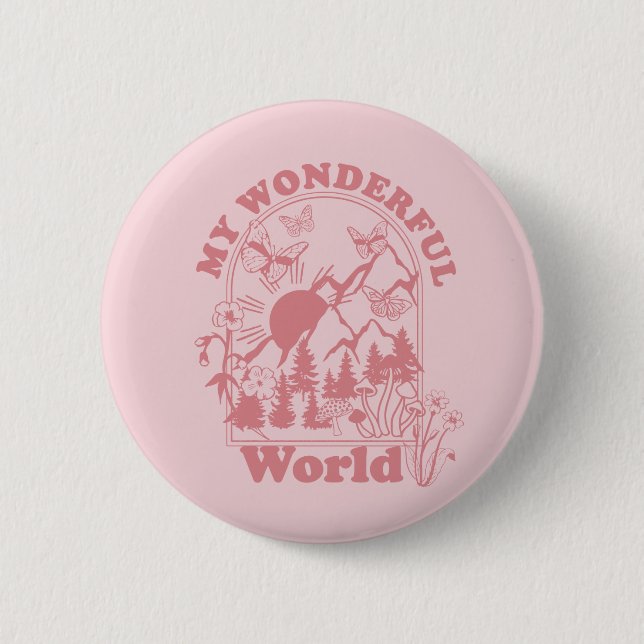 My Wonderful World Retro Flowers Button (Front)