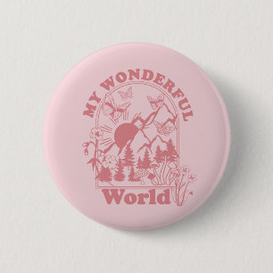 My Wonderful World Retro Flowers Button