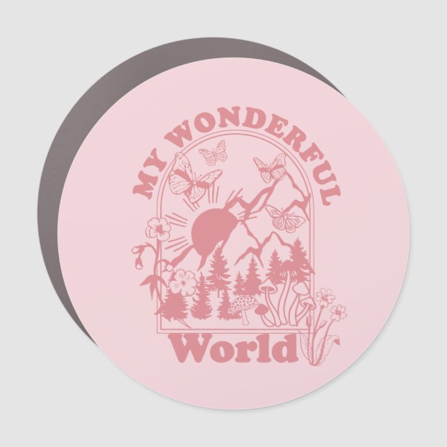 My Wonderful World Retro Flowers Car Magnet (Front)