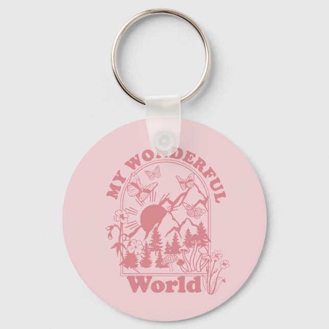 My Wonderful World Retro Flowers Keychain (Front)