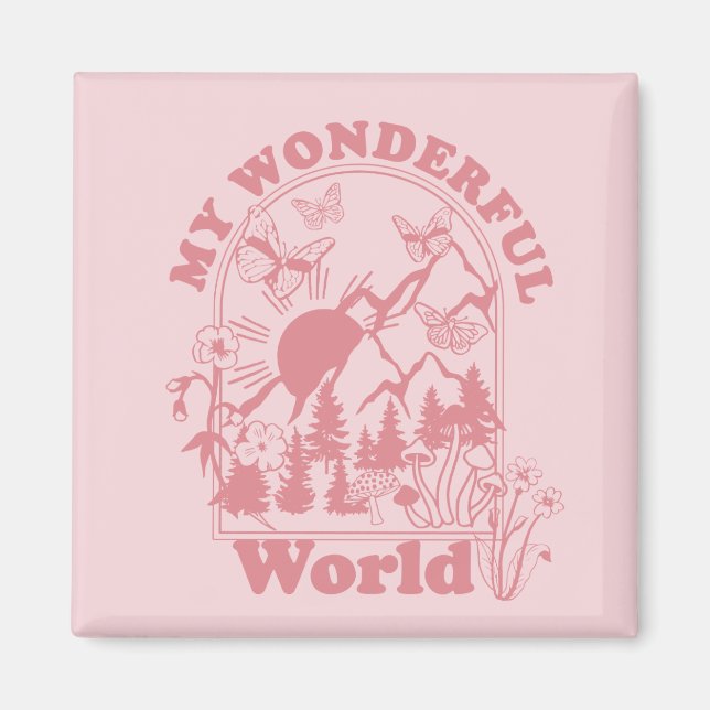 My Wonderful World Retro Flowers Magnet (Front)