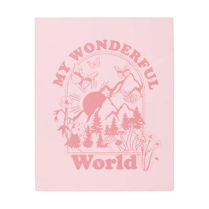 My Wonderful World Retro Flowers Metal Print