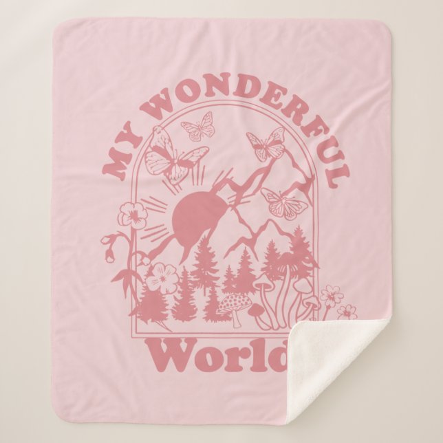 My Wonderful World Retro Flowers Sherpa Blanket (Front)