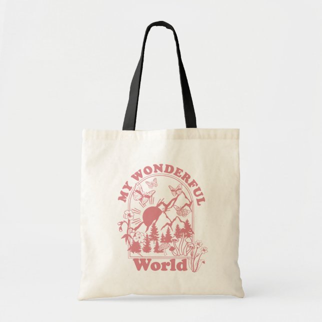 My Wonderful World Retro Flowers Tote Bag (Front)
