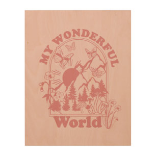 My Wonderful World Retro Flowers Wood Wall Art