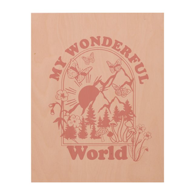My Wonderful World Retro Flowers Wood Wall Art (Front)