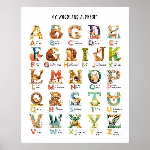My Woodland Animal Alphabet Educational Poster