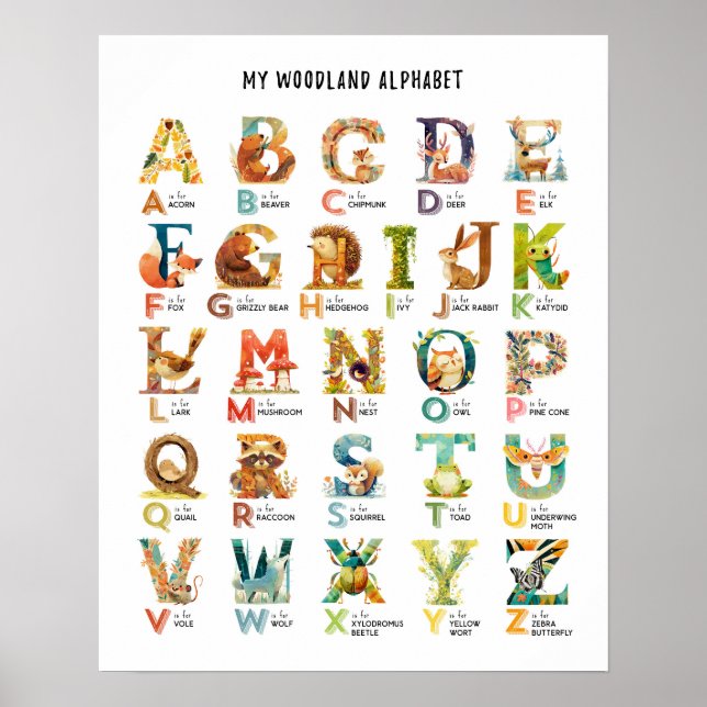 My Woodland Animal Alphabet Educational Poster (Front)