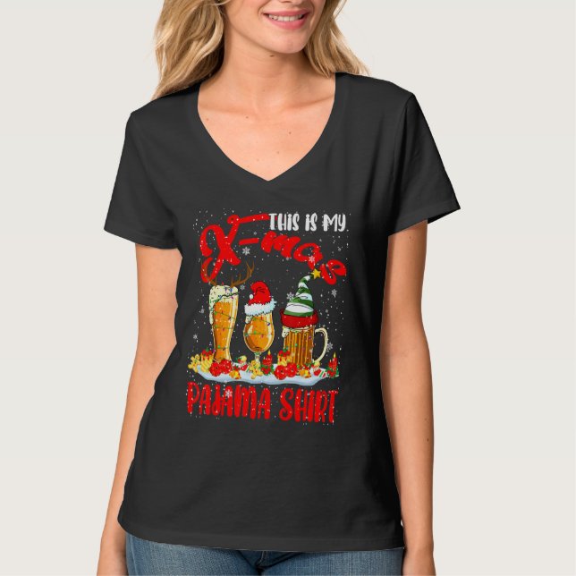 My X Mas Pajama Shirt Xmas Santa Reindeer Elf Beer (Front)