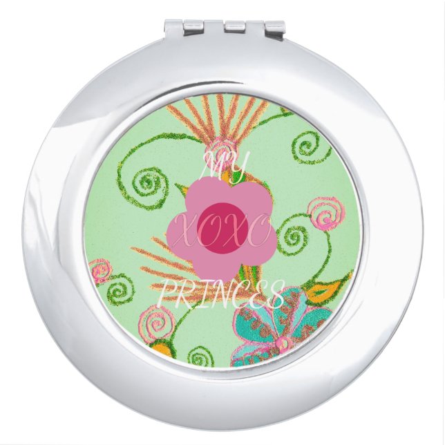 My XOXO Little Princess Floral Art Print Design Makeup Mirror (Front)
