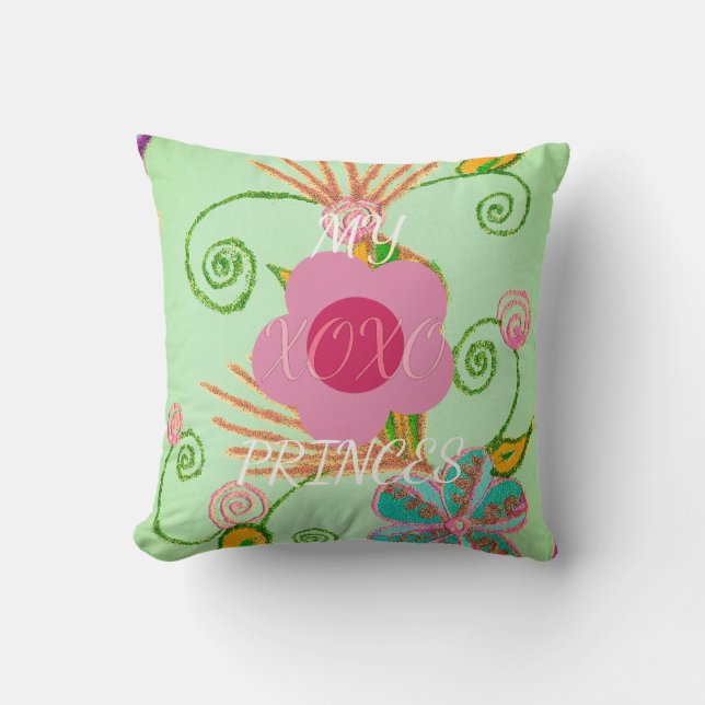 My XOXO Little Princess Floral Art Print Design Throw Pillow (Front)