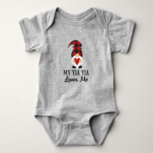 My Yia Yia Loves Me Buffalo Plaid Gnome Baby Bodysuit