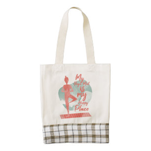 My Yoga Mat is My Happy Place Quote Zazzle HEART Tote Bag