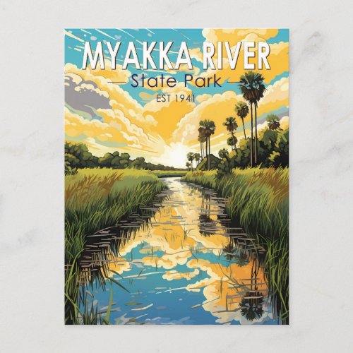 Myakka River State Park Florida Travel Art Vintage Postcard