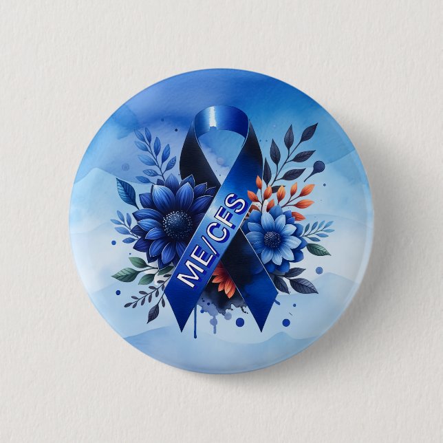 Myalgic Encephalomyelitis ME/CFS Awareness Ribbon Button (Front)