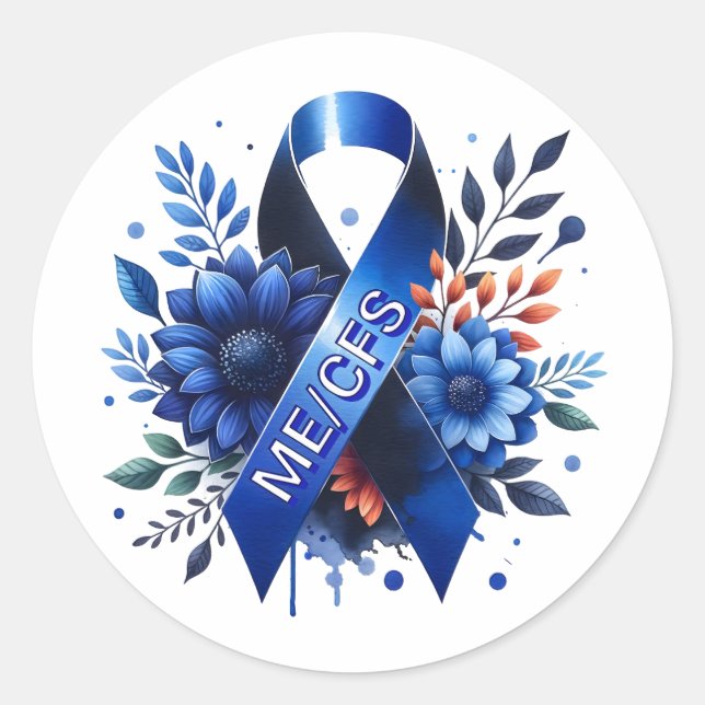Myalgic Encephalomyelitis ME/CFS Awareness Ribbon Classic Round Sticker (Front)