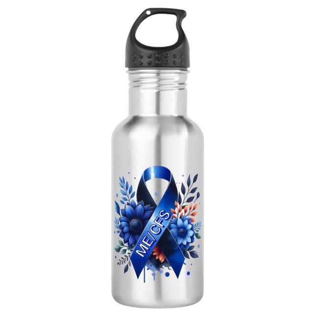 Myalgic Encephalomyelitis ME/CFS Awareness Ribbon Stainless Steel Water Bottle (Front)