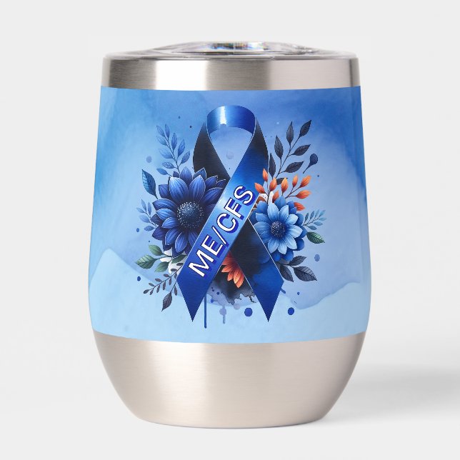 Myalgic Encephalomyelitis ME/CFS Awareness Ribbon Thermal Wine Tumbler (Front)
