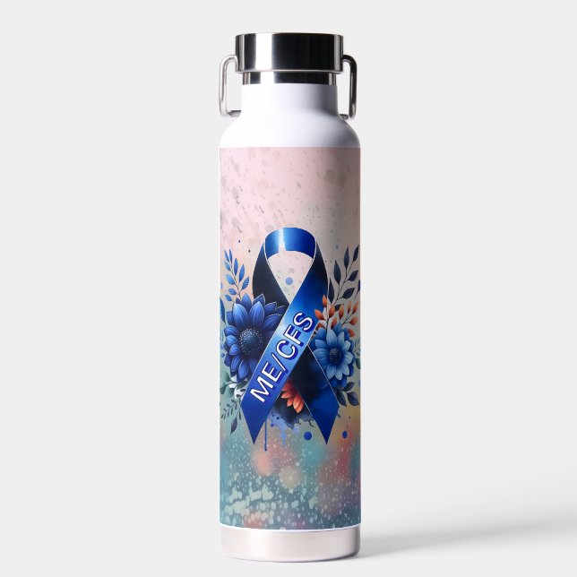 Myalgic Encephalomyelitis ME/CFS Awareness Ribbon Water Bottle (Front)