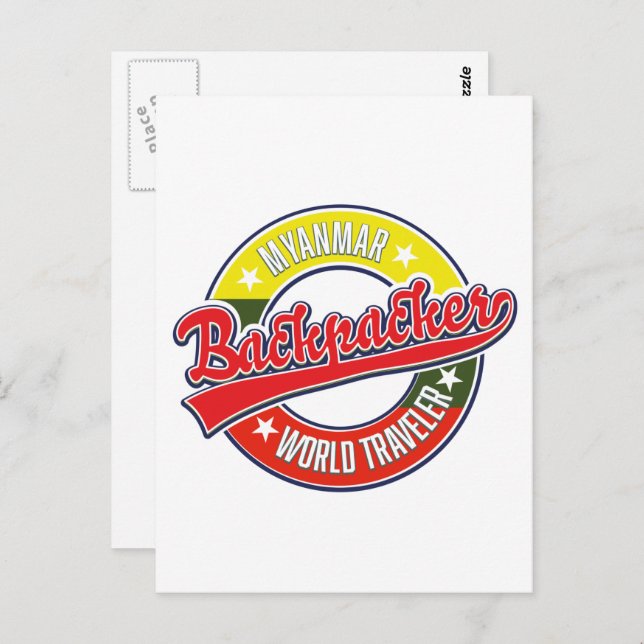 Myanmar backpacker world traveler logo postcard (Front/Back)