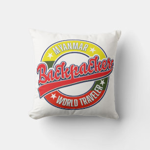 Myanmar backpacker world traveler logo throw pillow