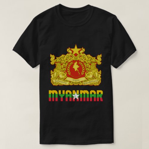 Myanmar Flag and Coat Of Arms Patriotic T_Shirt