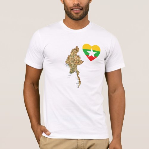 Myanmar Flag Heart and Map T_Shirt
