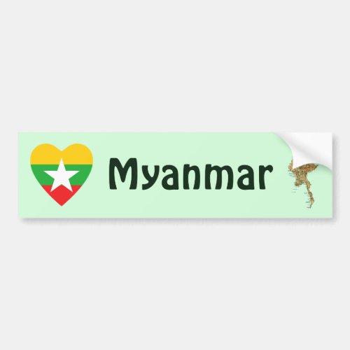 Myanmar Flag Heart  Map Bumper Sticker