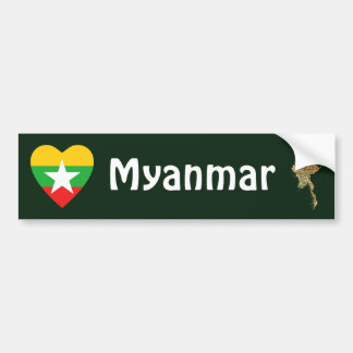 Myanmar Flag Heart + Map Bumper Sticker