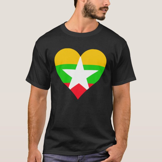Myanmar Flag Heart Myanmar  Love Myanmar T-Shirt (Front)