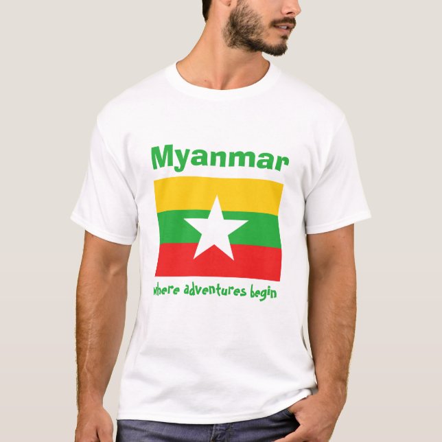 Myanmar Flag + Map + Text T-Shirt (Front)