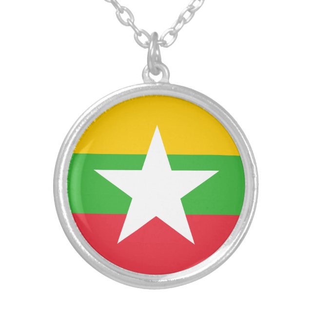 Myanmar Flag Silver Plated Necklace (Front)