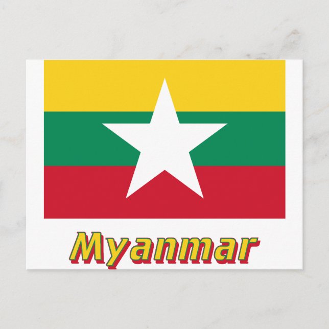 Myanmar Flag with Name  Postcard (Front)
