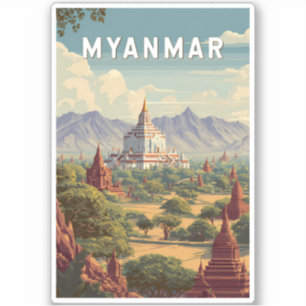 Myanmar Illustration Travel Art Vintage Sticker