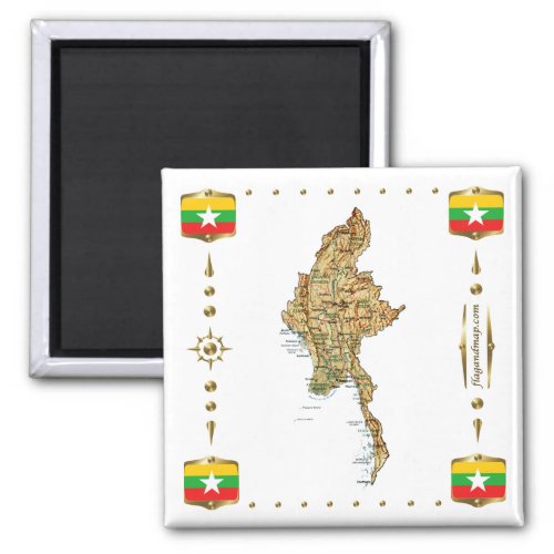 Myanmar Map  Flags Magnet