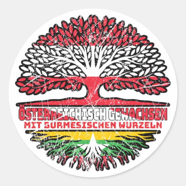 Myanmar Myanmarisch Österreichisch Österreich Baum Classic Round Sticker (Front)