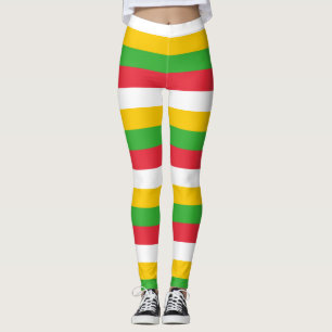 Myanmar National Flag Colors Horizontal Striped Leggings