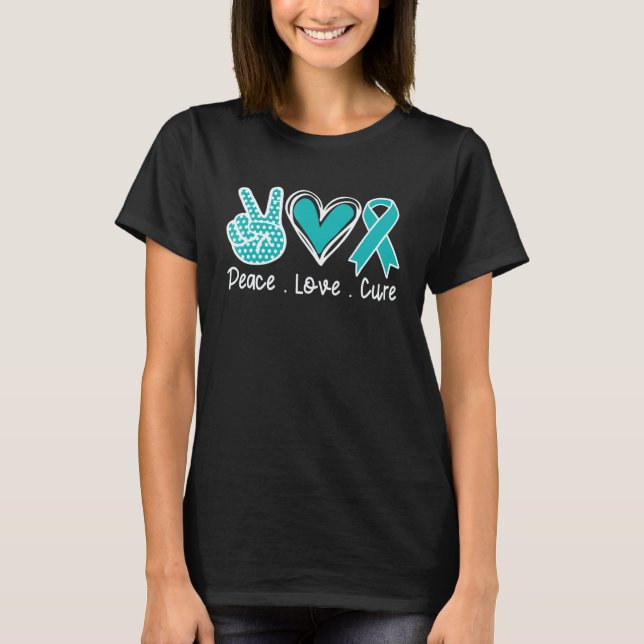 Myasthenia Gravis Awareness Month Teal Peace Love  T-Shirt (Front)