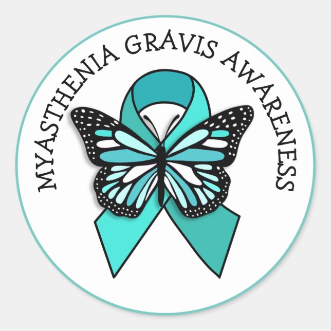 Myasthenia Gravis Awareness Ribbon Butterfly Classic Round Sticker (Front)