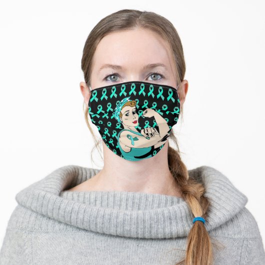Myasthenia Gravis Awareness Ribbon Strong Lady Adult Cloth Face Mask (Worn)