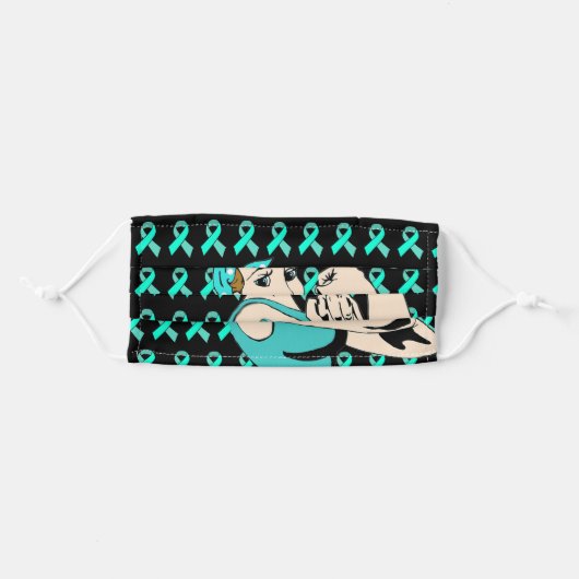 Myasthenia Gravis Awareness Ribbon Strong Lady Adult Cloth Face Mask (Front, Folded)