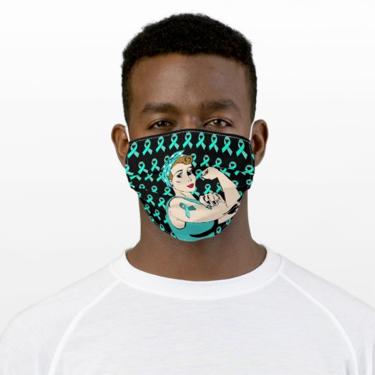 Myasthenia Gravis Awareness Ribbon Strong Lady Adult Cloth Face Mask (Worn)