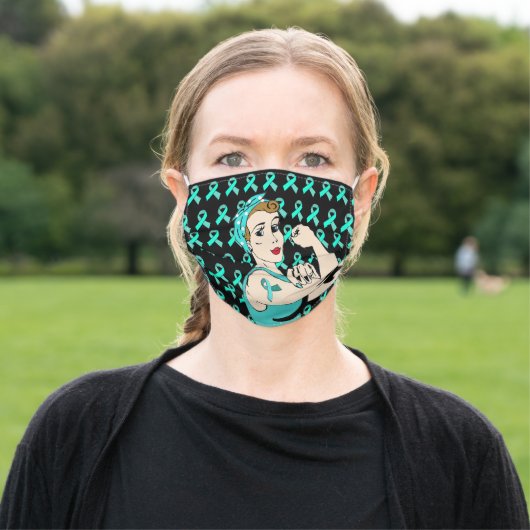 Myasthenia Gravis Awareness Ribbon Strong Lady Adult Cloth Face Mask (Outside)