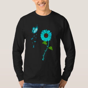 Myasthenia Gravis Awareness Teal Butterfly Sunflow T-Shirt