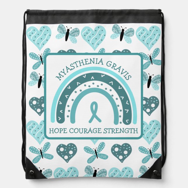 Myasthenia Gravis Hope, Courage, Strength Drawstring Bag (Front)