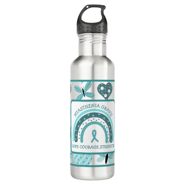 Myasthenia Gravis Hope, Courage, Strength Stainless Steel Water Bottle (Front)