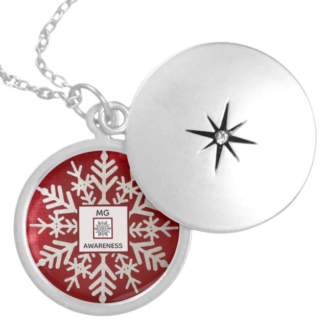 Myasthenia Gravis Red Snowflake Awareness  Locket Necklace (Front)