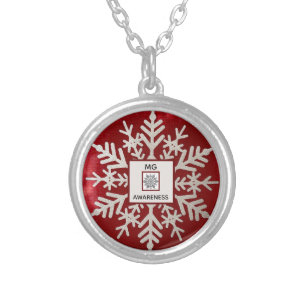 Myasthenia Gravis Red Snowflake Awareness Silver Plated Necklace