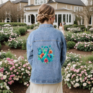 Myasthenia Gravis Teal Awareness Ribbon Denim Jacket