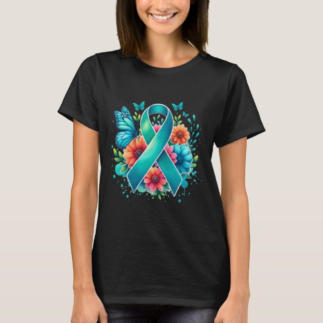 Myasthenia Gravis Teal Awareness Ribbon T-Shirt (Front)